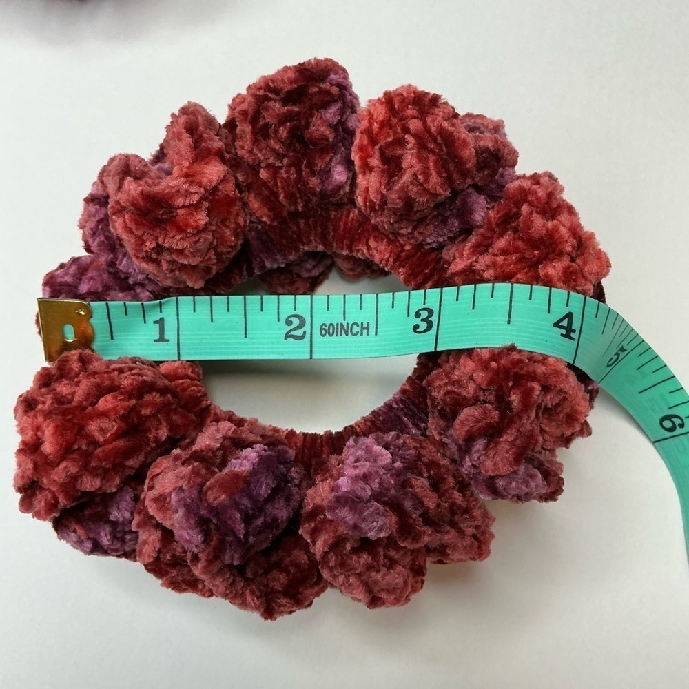 Crochet Crushed Velvet Scrunchie Set of 3 Oversized Hair Tie Plush Handmade - Picture 6 of 16